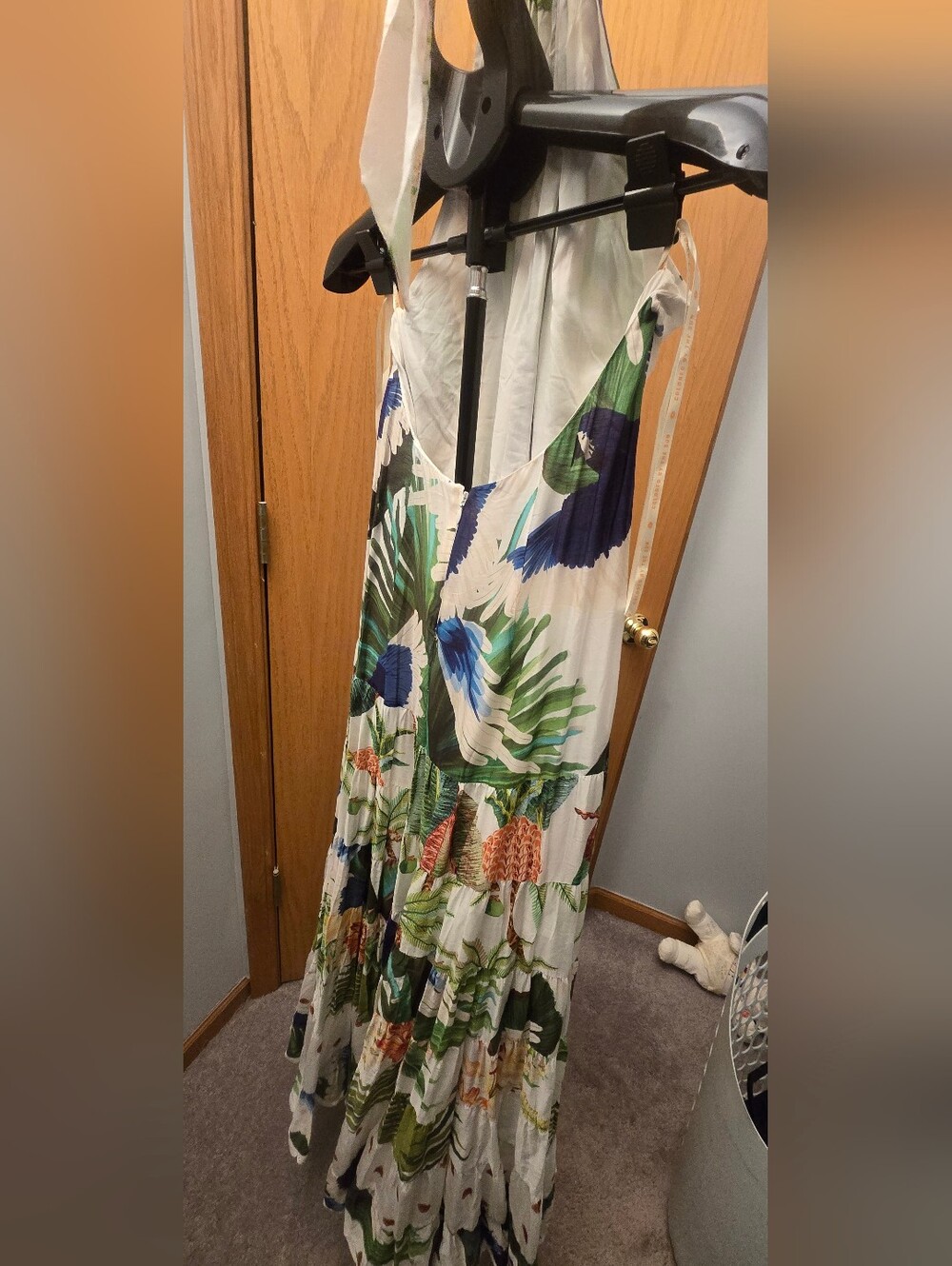 FARM Rio Tropical Floral Halter Maxi Dress in White, Green & Blue - Picture 5 of 7